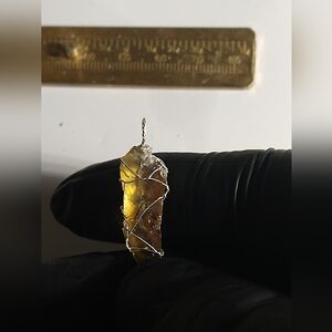 Amber Shard sterling silver wire wrap pendant